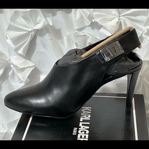 Karl Lagerfeld Maddie Black Leather Sling-back
